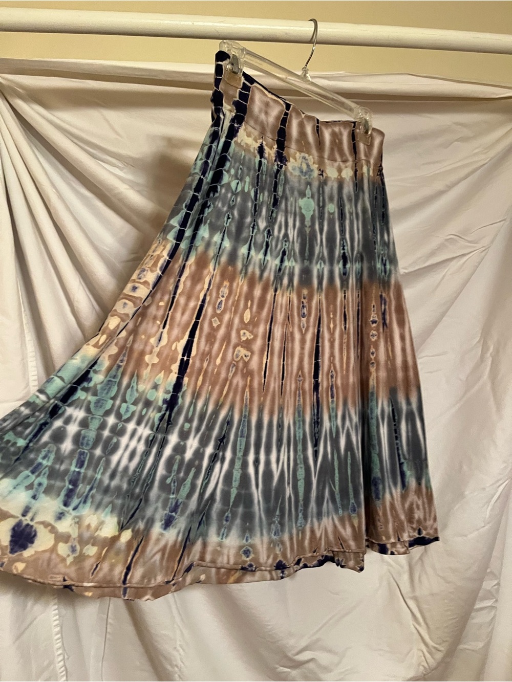 Tryst Tie-Dye Circle Skirt in Taupe, Teal & Navy